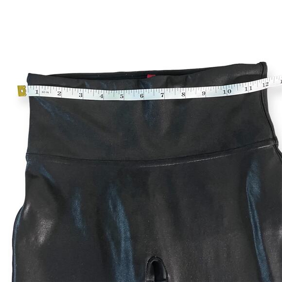 Spanx Black Shiny Faux Leather Leggings Compression Going Out Evening Size Small - Picture 5 of 8